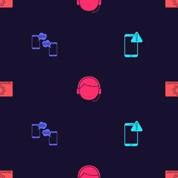 Set Mobile with exclamation mark, Chat messages mobile, Man headset and Setting Stock Illustration