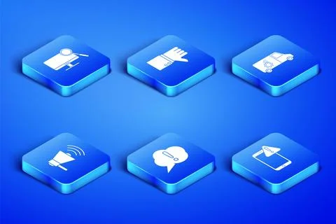 Set Mobile with exclamation mark, Computer monitor diagnostics, Speech bubb.. 스톡 일러스트