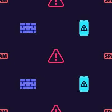 Set Mobile with exclamation mark, Firewall, security wall, Exclamation in Stock Illustration