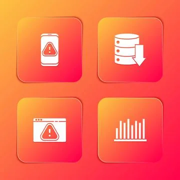 Set Mobile with exclamation mark, Server, Data, Web Hosting, Browser and Pie 스톡 일러스트