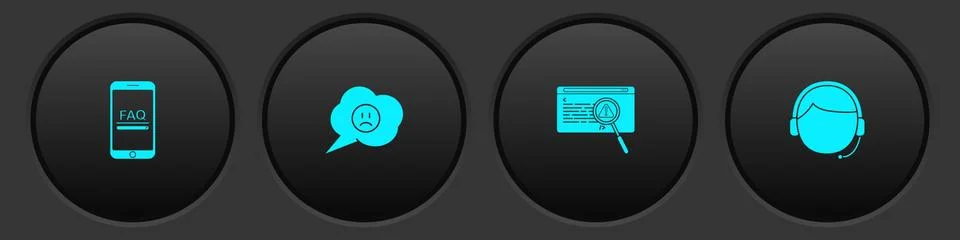 Set Mobile with FAQ information, Speech bubble sad smile, System bug concept and Stock Illustration