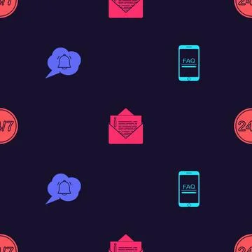 Set Mobile with FAQ information, Speech bubble chat notification, Envelope an Stockillustratie