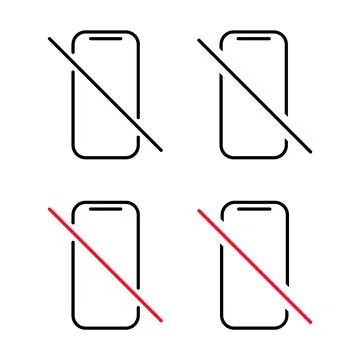 Set of Mobile forbidden icon, no use phone sign, ban smartphone label vector Stock Illustration