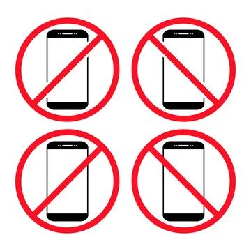 Set of Mobile forbidden icon, no use phone sign, ban smartphone label vector Stock Illustration