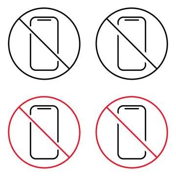 Set of Mobile forbidden icon, no use phone sign, ban smartphone label vector Stock Illustration