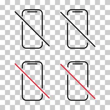 Set of Mobile forbidden icon, no use phone sign, ban smartphone label vector Stock Illustration