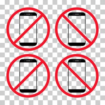 Set of Mobile forbidden icon, no use phone sign, ban smartphone label vector Stock Illustration
