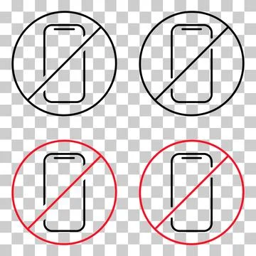 Set of Mobile forbidden icon, no use phone sign, ban smartphone label vector Stock Illustration