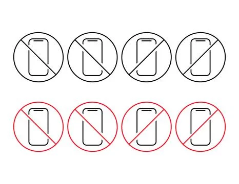 Set of Mobile forbidden icon, no use phone sign, ban smartphone label vector Stock Illustration