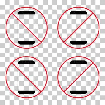 Set of Mobile forbidden icon, no use phone sign, ban smartphone label vector Stock Illustration