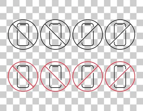 Set of Mobile forbidden icon, no use phone sign, ban smartphone label vector Stock Illustration