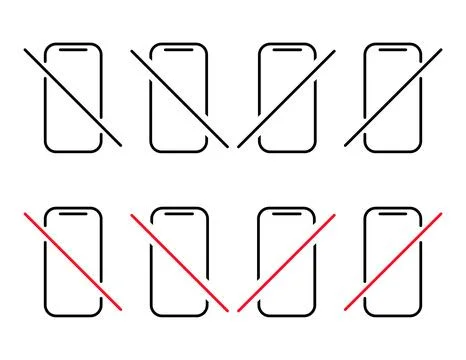 Set of Mobile forbidden icon, no use phone sign, ban smartphone label vector Stock Illustration