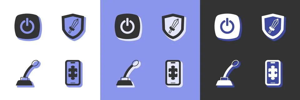 Set Mobile gaming, Power button, Microphone and Sword for game icon. Vector Stock Illustration