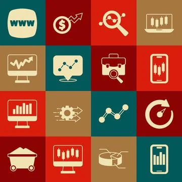 Set Mobile with graph, Digital speed meter, stock trading, Search data analysis Stock Illustration
