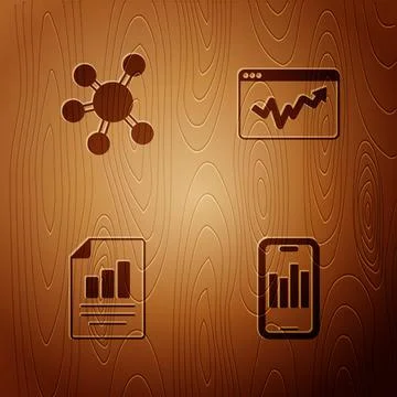 Set Mobile with graph, Project team base, Document chart and Graph infographic Illustrazione stock