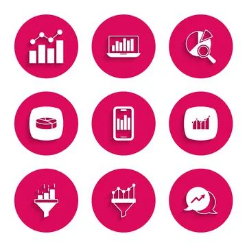 Set Mobile with graph, Sales funnel chart, Financial growth, Pie infographic Stock Illustration