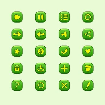 Set of mobile green vector elements for ui game design (set of play, menu, he 스톡 일러스트