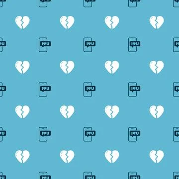 Set Mobile with heart and Broken on seamless pattern. Vector 스톡 일러스트