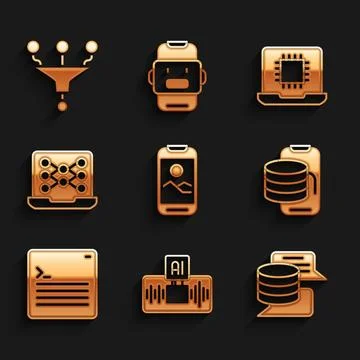 Set Mobile phone, Artificial intelligence AI, Server, Data, Cloud technolog.. 스톡 일러스트