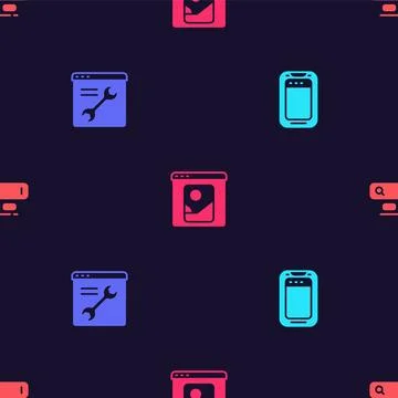 Set Mobile phone, Browser setting, Photo retouching and Search engine on se.. Stock Illustration