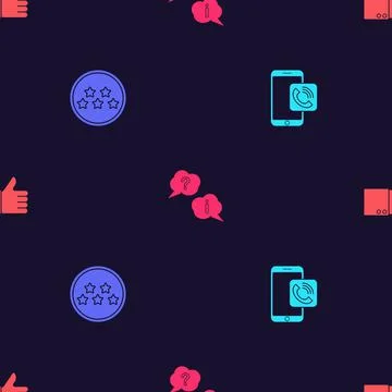 Set Mobile phone call, Five stars rating review, Question and Exclamation and Stock Illustration