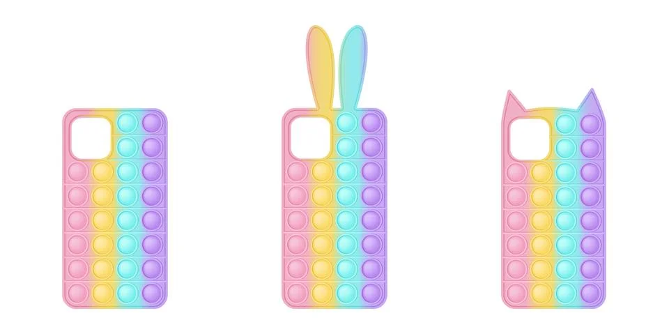 A set of mobile phone cases in the form popit toys for fidgets. The covers ar Stock Illustration