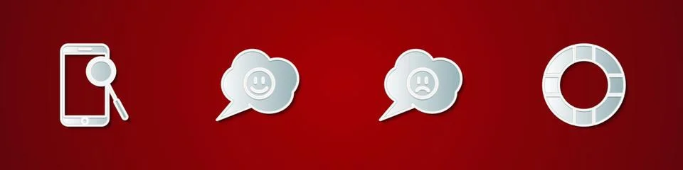 Set Mobile phone diagnostics, Speech bubble with smile face, sad and Lifebuoy Illustrazione stock