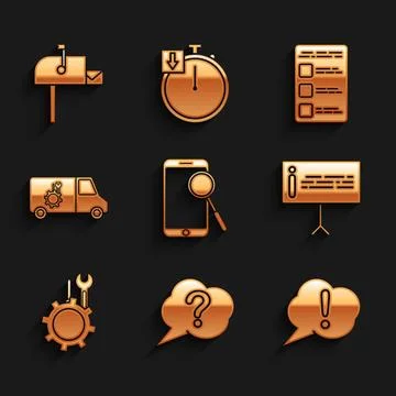 Set Mobile phone diagnostics, Speech bubble Question, Exclamation, Information Stock Illustration