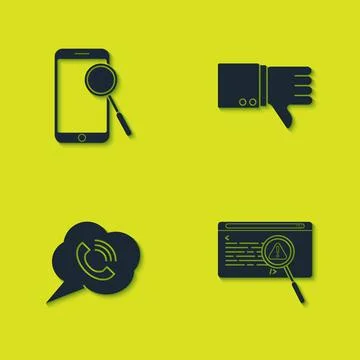 Set Mobile phone diagnostics, System bug concept, Speech bubble with call and Stock Illustration