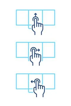 Set of mobile phone with different swipe gesture blue line icons. Smartphone Illustrazione stock