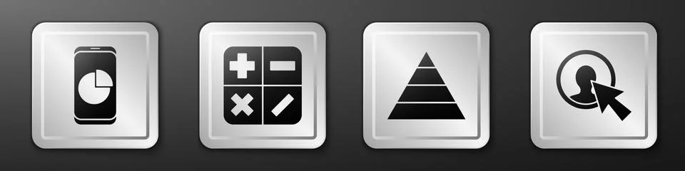 Set Mobile phone with graph chart, Calculator, Pyramid chart infographics and Stock Illustration