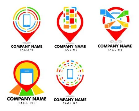 Set of Mobile phone location vector logo template concept illustration Stock Illustration