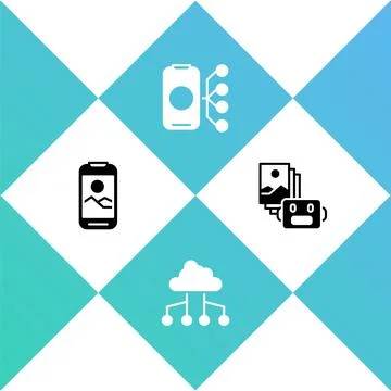 Set Mobile phone, Network cloud connection, Neural network and Artificial Illustrazione stock