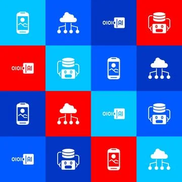 Set Mobile phone Network cloud connection Binary code and Artificial intellig イラスト素材