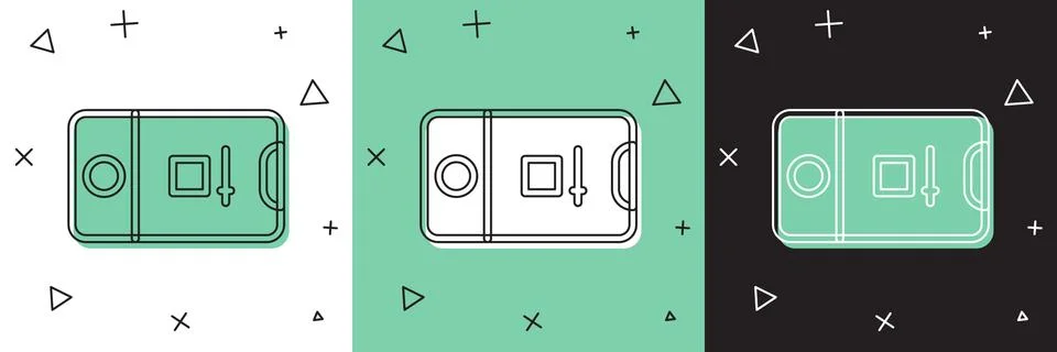 Set Mobile phone with record frame camera icon isolated on white and green Stock Illustration