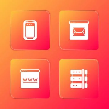 Set Mobile phone, Website and mail, Browser window and Server icon. Vector Illustrazione stock