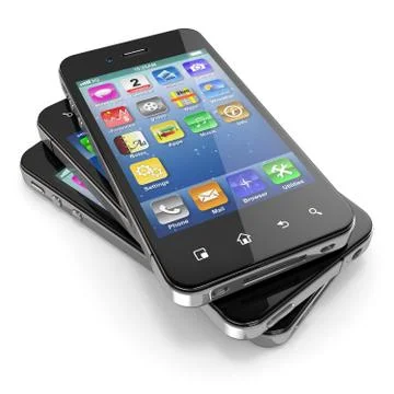 Set of mobile phones with touchscreen. 3d Illustrazione stock