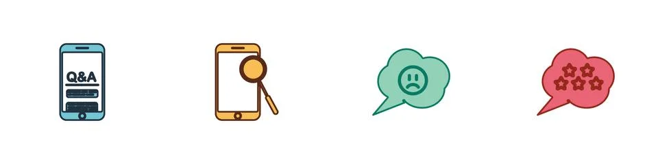 Set Mobile Question and Exclamation, phone diagnostics, Speech bubble with sad Stock Illustration