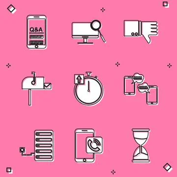 Set Mobile Question and Exclamation, Computer monitor diagnostics, Dislike, Open Illustrazione stock
