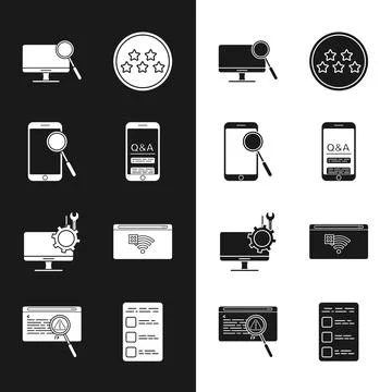 Set Mobile Question and Exclamation, phone diagnostics, Computer monitor, Five Stock Illustration