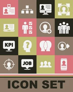 Set Mobile with resume, Create account screen, Users group, Monitor, of man in Illustrazione stock