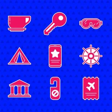 Set Mobile with review rating, Please do not disturb, Airline ticket, Ship .. Stock Illustration