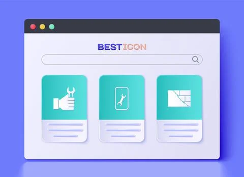 Set Mobile service, Wrench spanner and Bricks icon. Vector Stock Illustration