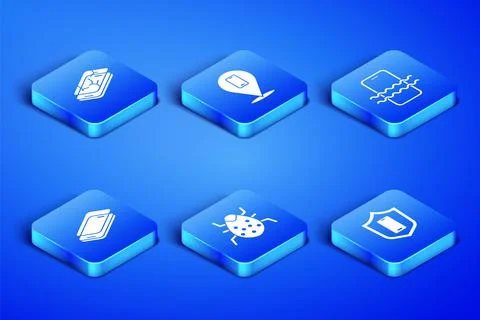 Set Mobile with shield, broken screen, System bug, Glass protector, Phone repair Stock Illustration