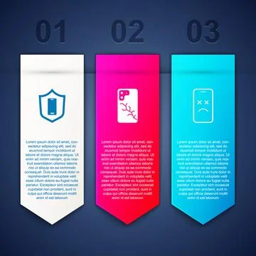 Set Mobile with shield, broken screen and Dead mobile. Business infographic.. Stock Illustration