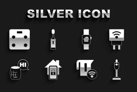Set Mobile with smart home, Smart electric plug, Vacuum cleaner, kettle, Vo.. Stock Illustration