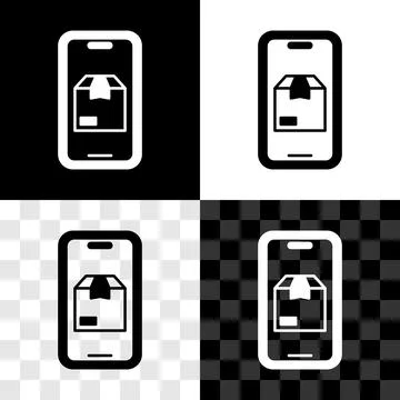 Set Mobile smart phone with app delivery tracking icon isolated on black an.. Stock Illustration