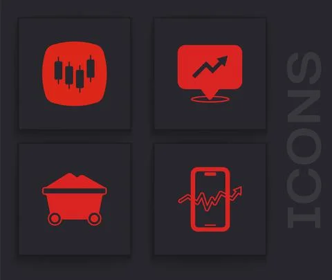 Set Mobile stock trading, Browser with stocks market, Financial growth and Coal Stock Illustration
