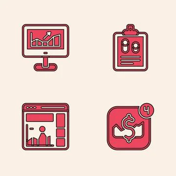 Set Mobile stock trading, Computer with growth graph, Business finance report Stock Illustration