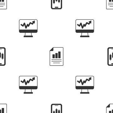 Set Mobile stock trading, Document with graph chart and Monitor on seamless.. Stock Illustration